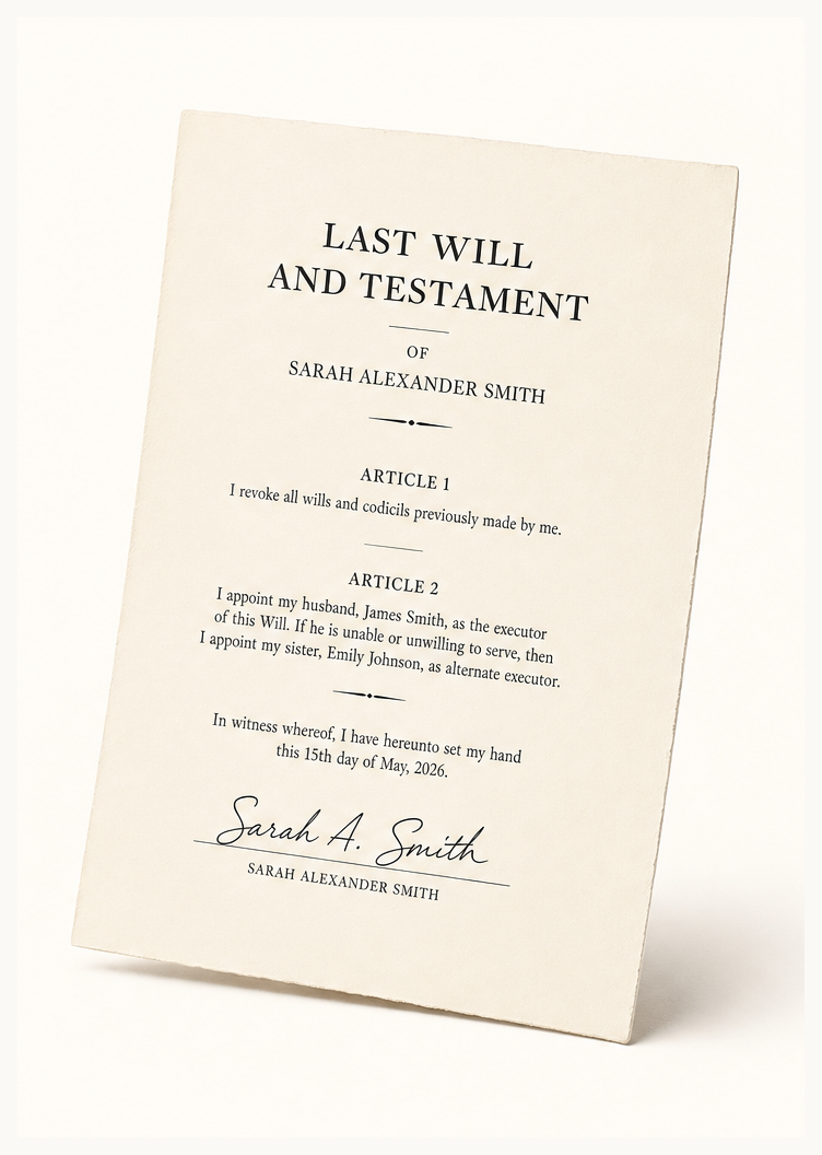 A Last Will and Testament document generated by Will.com